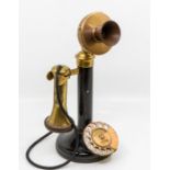 1920s - 30s S.B and Co brass candlestick phone with blackened body unconverted PAT No. 14614/13.