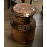 Brass milk churn, 50cm high, marked for Birmingham Coop Society to sides and for Cadbury's on lid