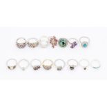 A collection of Gemporia silver and gem set rings comprising four single stone rings, including a