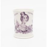 Queen Victoria Coronation mug, circa 1837, 8cm high approx, with a transfer of young Victoria