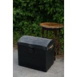 A 19th Century travelling trunk, together with an early 20th Century oak side table (2)