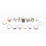 A collection of Gemporia silver and gem set rings to include a channel set rainbow sapphire ring,