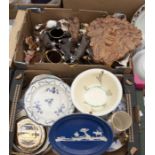 A quantity of ceramics to include Victorian copper lustre, 18th century blue and white plate (af),