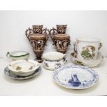 A collection of ceramics to include: a Royal Bonn "Delft" charger painted with boats and
