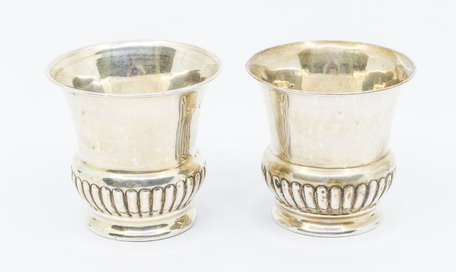 A pair of early 20th Century silver campana shaped goblets, London, circa 1910, marks rubbed,