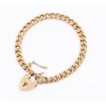 A Victorian hollow 9ct rose gold curb link padlock bracelet, alternate textured and polished links