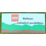 Lego: A hand painted Lego display sign 'Lego Railways ... unlimited possibilities.', measuring