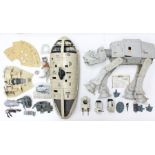 Star Wars: A collection of assorted loose, playworn Star Wars vehicle parts and vehicles to include: