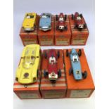 VIP Raceways: A collection of seven boxed VIP Raceways vehicles to comprise: Healey, R65S, yellow