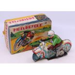 Tinplate: A boxed Clockwork Motorcycle, Foreign, working order, in original box, damaged.