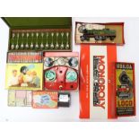 Collectables: A collection of assorted vintage toys to include: Ubilda locomotive, Monopoly,