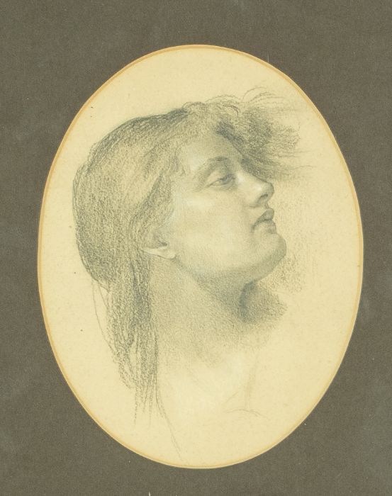 Evelyn de Morgan (British, 1855-1919), oval portrait of a female, pencil sketch, approx 20.5cm x