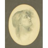 Evelyn de Morgan (British, 1855-1919), oval portrait of a female, pencil sketch, approx 20.5cm x