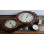 A 19th cent Carriage clock, a brass cased barometer and an unusual German dial clock