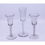 A collection of three 18th cent Wine glasses  with Jacobite interest