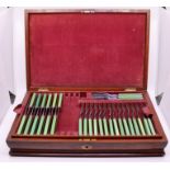 A fine quality Green stained ivory part cutlery set  handles good condition