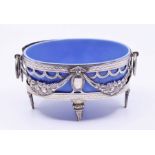 A Neo classical Austrian silver basket retaining original powder blue opaline liner
