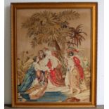 Edwardian, woolwark picture Moses with bullushes together with Sam Wellen (?) signed in pencil,