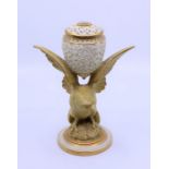 Royal Worchester Crimper  .co vase with eagle support on circular vase, the pierced lid with