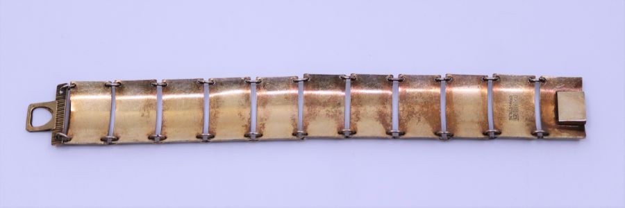 A David Anderson Norwegian silver gilt and white guilloche enamel bracelet of eleven rectangular - Image 2 of 3