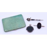 An EPNS shagreen cigarette case together with a Scottish silver and hardstone dirk brooch, a