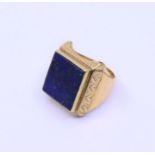A large 14ct gold , Lapis mounted Gents signet ring