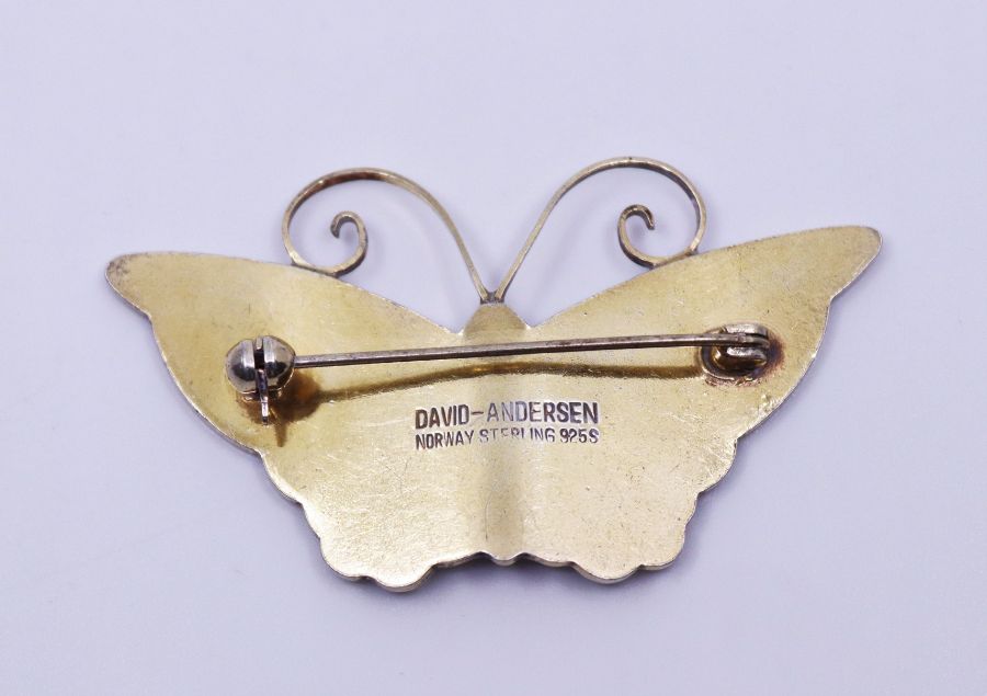 A David Andersen Norwegian sterling silver butterfly brooch, with ivory enamel and black body, - Image 3 of 3