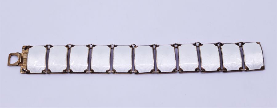 A David Anderson Norwegian silver gilt and white guilloche enamel bracelet of eleven rectangular