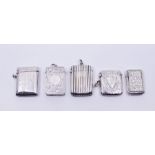 Five various silver vesta cases hallmarked.
