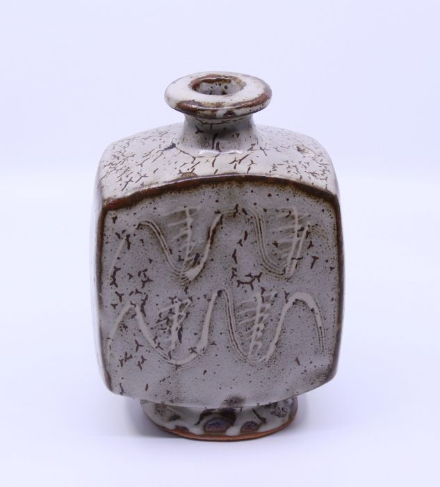 Bernard Leach (British, 1887-1979) a studio pottery square bottle vase, in tones of grey with