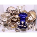 A large collection of silver and silver plate to include a silver cased christening set, Silver