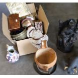 A collection of misc items to include a vintage doll,  a terracotta burner, a Chinese cinnabar