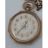 A 14ct Swiss gold watch, octagonal on yellow metal gold chain