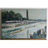 A 20th cent  oil on canvas "boat race"