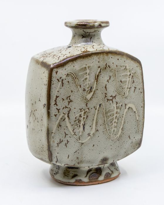 Bernard Leach (British, 1887-1979) a studio pottery square bottle vase, in tones of grey with - Image 5 of 7