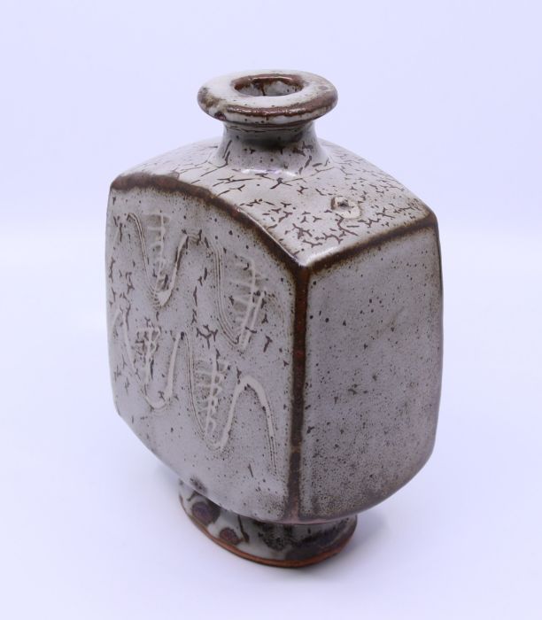 Bernard Leach (British, 1887-1979) a studio pottery square bottle vase, in tones of grey with - Image 2 of 7