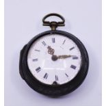 A late 18th century/ early 19th century pair cased pocket watch with enamel dial, Roman numerals
