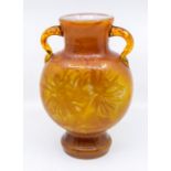 Émile Gallé, an Art Nouveau twin-handled cameo vase, etched with spider flowers, in orange tones,