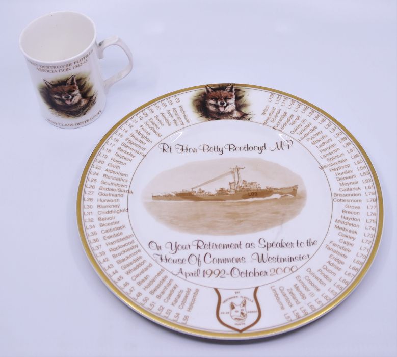 A porcelain plate Commemorating Betty Boothroyd retirement from the First Destoryer Flotilla