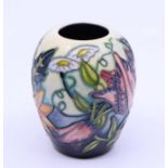 A Moorcroft small vase, white and pink, 363/500, H:10cm Condition: Good