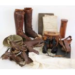 An interesting collection of Militaria interest, to include WW2 CASED binnoculars, WW1 boots ,