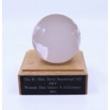 A glass IWF award  globe Presented to the Rt Hon Betty Boothroyd Woman that makes a differenece 1993