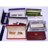 A collection of various fountain pens to include a cased Watermans pen