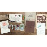 WW1 & WW2 medals! Soldiers Pay & Release book, silver Royal Engineers pin badge with other items.