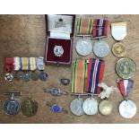 WW1 & WW2 British Medals, miniature group and other badges. WW1 War & Victory medals  to M.M.