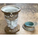 WW1 Jug/Tankard of Lord Kitchener (15cm) with a Military cap pin/match dish by REC D.