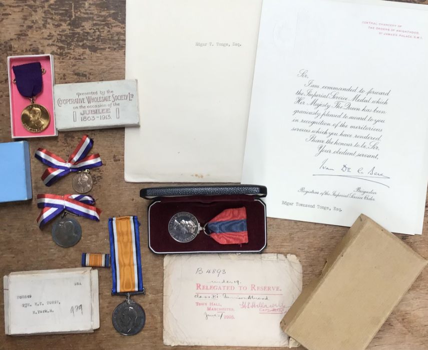 WW1 British War Medal to 202649 Pet E.T. Tonge of the E York R, with his 1916 Relegated  to