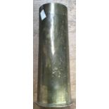 Trench art shell casing from a 1916 British 18 pounder, etched with flowers & the date 1914.