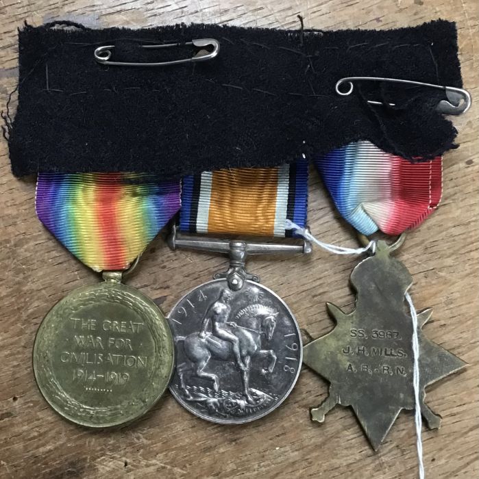 WW1 British Medal grope of 1914-15 star, War Medal and Victory Medal to SS 3967 JH MILLS of the A.B. - Image 2 of 2