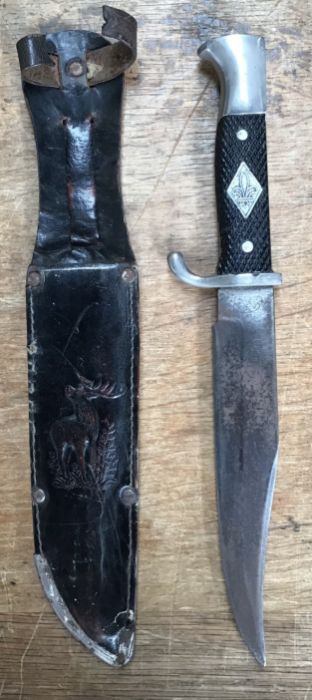 Pre WW2 Linder Messer Rehwappen of Solingen Scout Bowie Knife with original  sheath/scabbard.